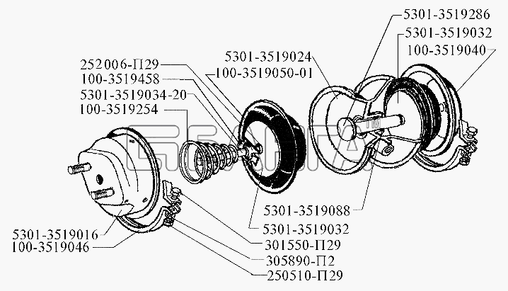 ЗИЛ ЗИЛ-5301 (2006) Схема Двухполостная пневмокамера-130 banga.ua
